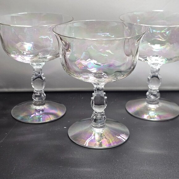 4 Fostoria Coral Pearl Low Coupe 4.5" champagne sherbet cocktail Iridescent Cry - Picture 7 of 7